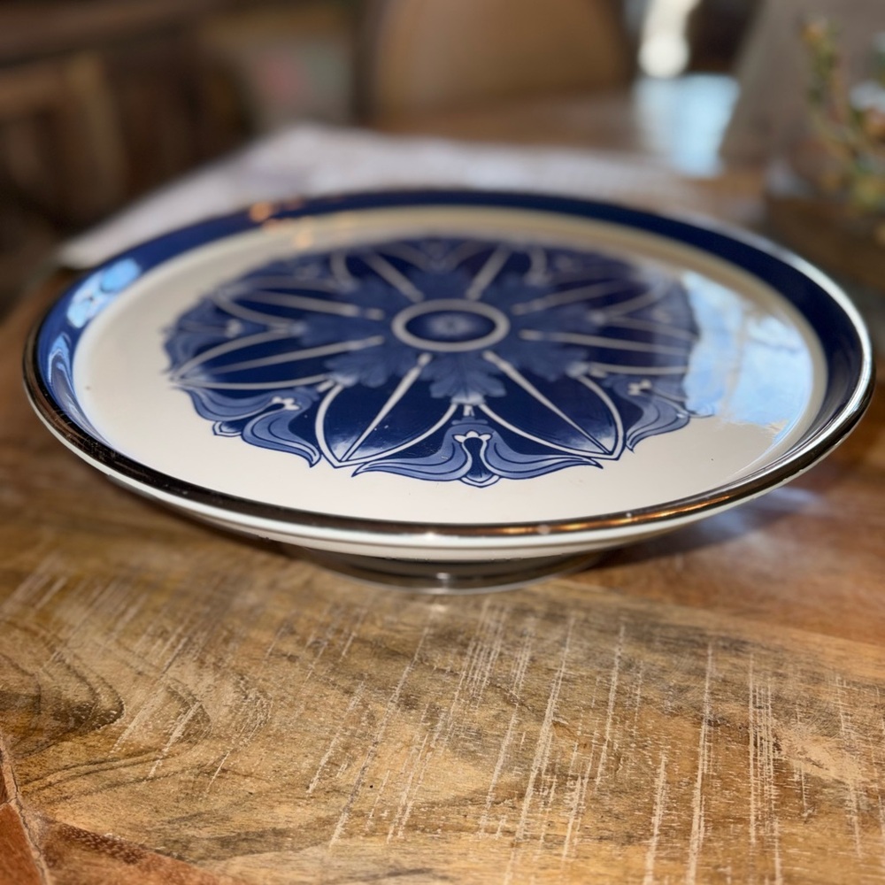 Bombay Blue and White Decorative Cake Plate